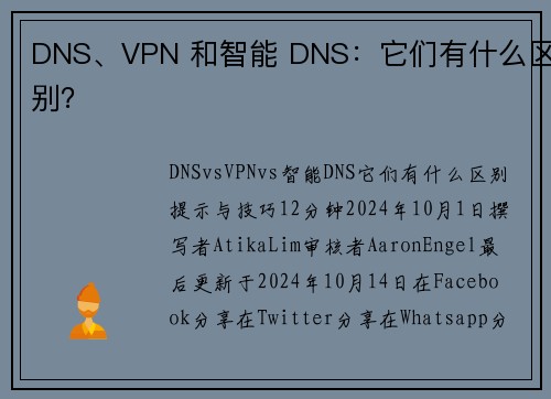 DNS、VPN 和智能 DNS：它们有什么区别？ 