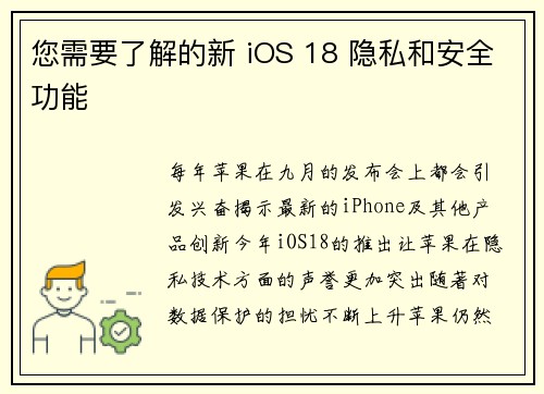 您需要了解的新 iOS 18 隐私和安全功能 